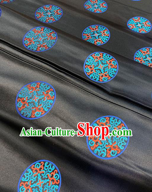 Chinese Traditional Lucky Pattern Black Silk Fabric Brocade Drapery Tibetan Robe Damask Material