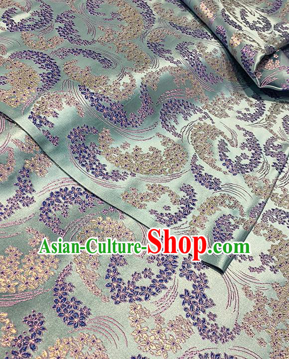 Chinese Traditional Sakura Pattern Green Silk Fabric Brocade Drapery Qipao Dress Damask Material