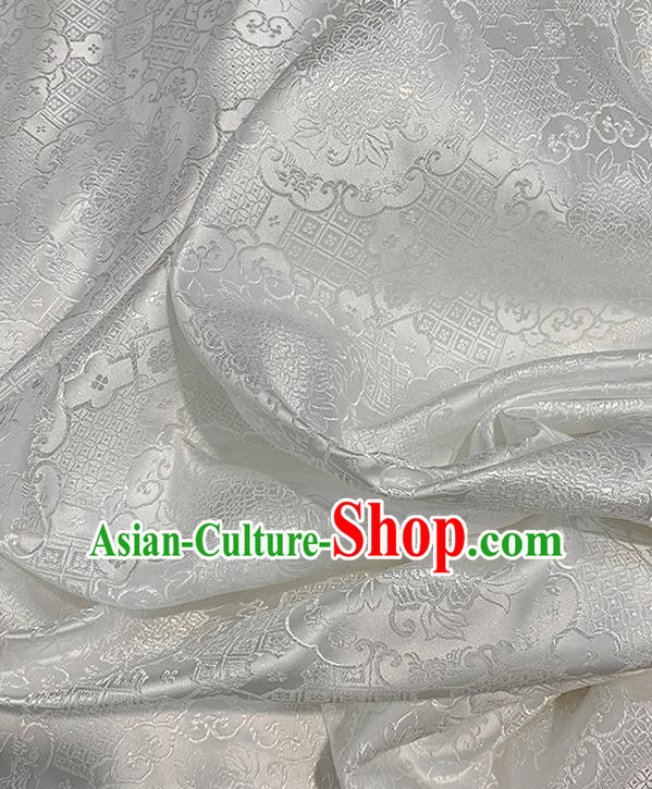 Chinese Traditional Peony Pattern White Silk Fabric Brocade Drapery Hanfu Dress Damask Material