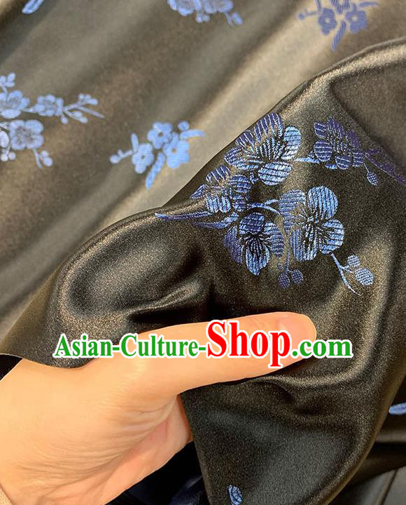 Chinese Traditional Plum Blossom Pattern Black Silk Fabric Brocade Drapery Qipao Dress Damask Material
