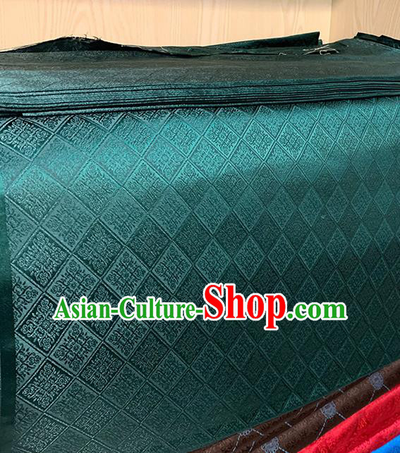 Chinese Traditional Rhombus Pattern Deep Green Silk Fabric Brocade Drapery Qipao Dress Damask Material