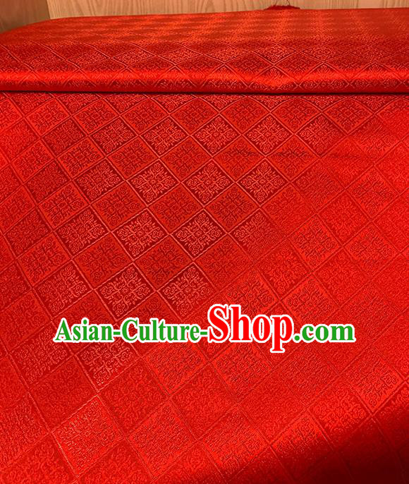 Chinese Traditional Rhombus Pattern Red Silk Fabric Brocade Drapery Qipao Dress Damask Material