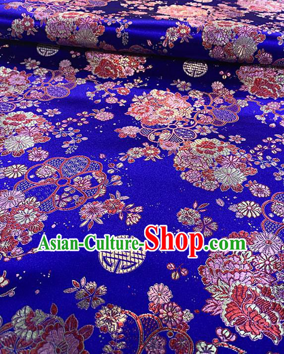 Chinese Traditional Daisy Pattern Royalblue Silk Fabric Brocade Drapery Tang Suit Damask Material