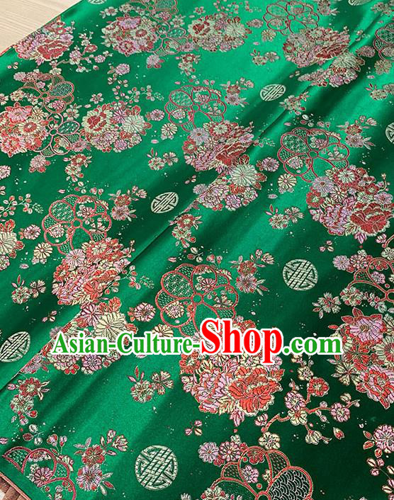 Chinese Traditional Daisy Pattern Green Silk Fabric Brocade Drapery Tang Suit Damask Material