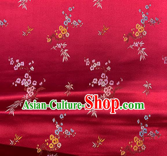 Chinese Traditional Plum Bamboo Pattern Red Silk Fabric Brocade Drapery Cheongsam Damask Material