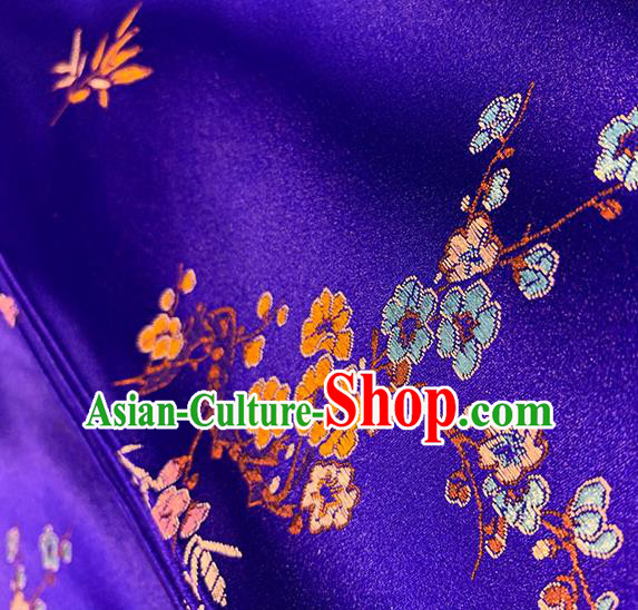 Chinese Traditional Plum Bamboo Pattern Royalblue Silk Fabric Brocade Drapery Cheongsam Damask Material