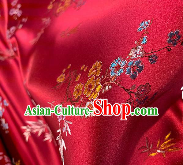 Chinese Traditional Plum Bamboo Pattern Wine Red Silk Fabric Brocade Drapery Cheongsam Damask Material