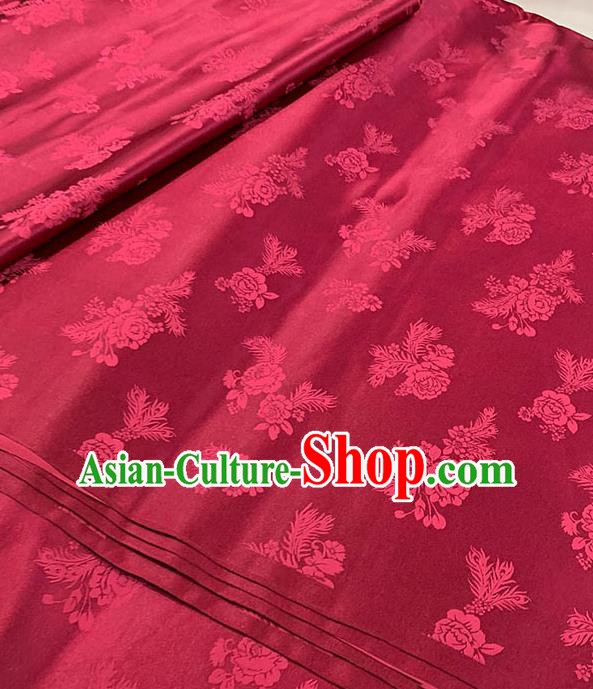 Chinese Traditional Peony Pattern Silk Fabric Tang Suit Damask Material Wine Red Brocade Drapery