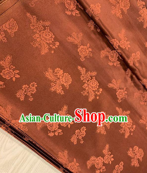 Chinese Traditional Peony Pattern Silk Fabric Tang Suit Damask Material Brown Brocade Drapery