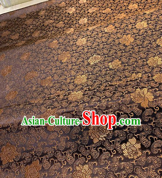 Chinese Traditional Rose Flowers Pattern Silk Fabric Tang Suit Damask Material Brown Brocade Drapery