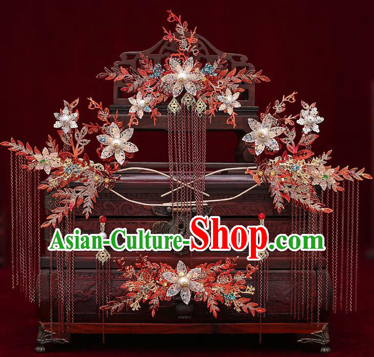 Chinese Handmade Classical Wedding Hair Accessories Ancient Bride Hairpins Hair Comb Complete Set