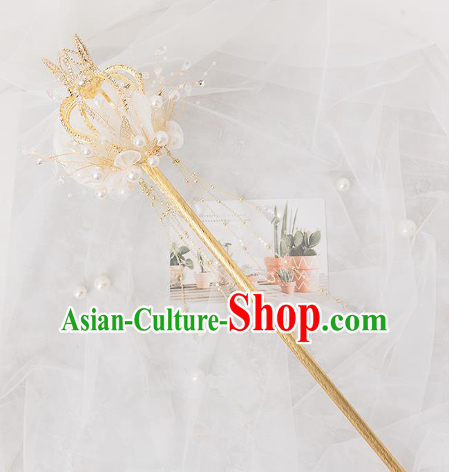 Handmade Baroque Queen White Silk Flower Scepters Wedding Accessories Classical European Bride Bridal Bouquet