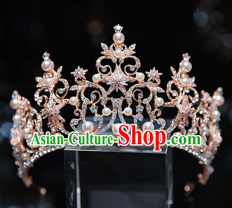 Handmade Baroque Golden Royal Crown Wedding Hair Accessories Classical European Bride Crystal Headwear