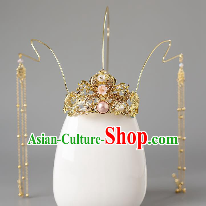 Chinese Handmade Golden Hair Crown Classical Wedding Hair Accessories Ancient Bride Hairpins Headpieces Complete Set