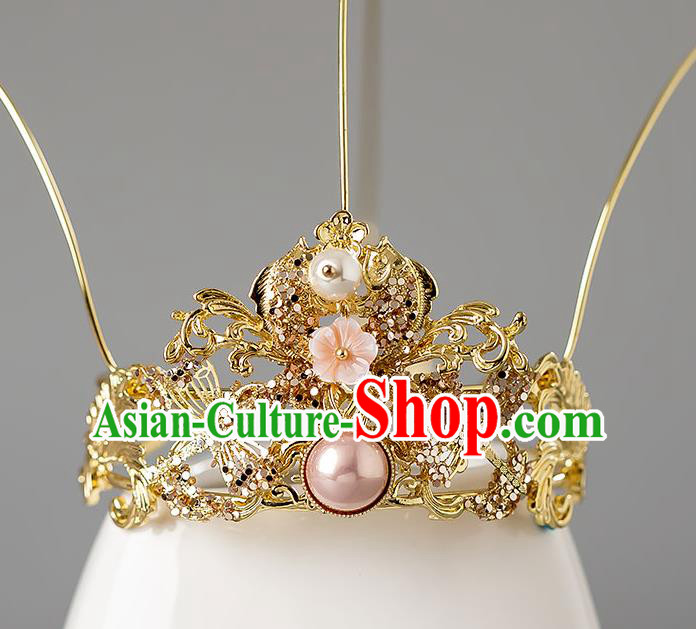 Chinese Handmade Golden Hair Crown Classical Wedding Hair Accessories Ancient Bride Hairpins Headpieces Complete Set
