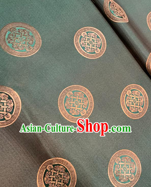 Chinese Traditional Pattern Deep Green Silk Fabric Brocade Damask Mongolian Robe Drapery Material