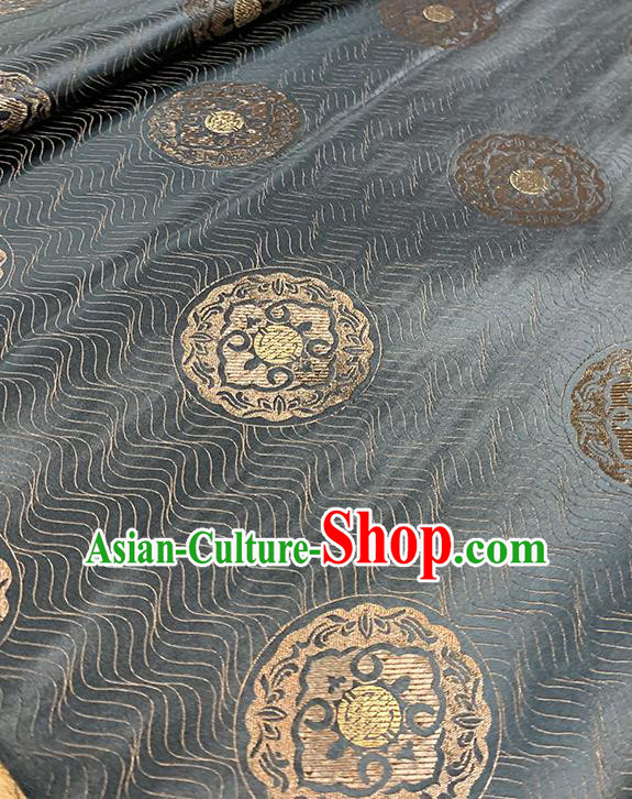 Chinese Traditional Round Pattern Black Silk Fabric Brocade Drapery Hanfu Dress Damask Material