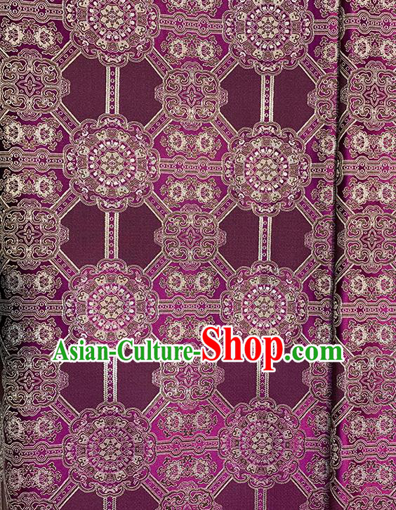 Chinese Traditional Gesang Flowers Pattern Wine Red Silk Fabric Brocade Drapery Tibetan Robe Damask Material