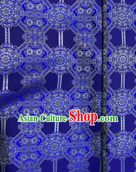 Chinese Traditional Gesang Flowers Pattern Deep Blue Silk Fabric Brocade Drapery Tibetan Robe Damask Material