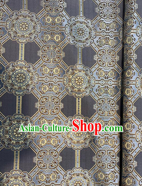 Chinese Traditional Gesang Flowers Pattern Deep Grey Silk Fabric Brocade Drapery Tibetan Robe Damask Material