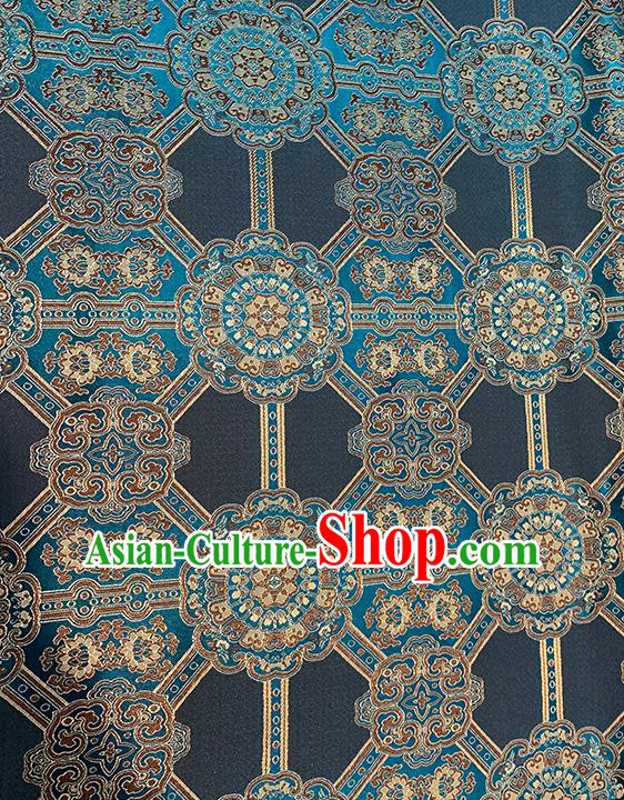 Chinese Traditional Gesang Flowers Pattern Navy Silk Fabric Brocade Drapery Tibetan Robe Damask Material