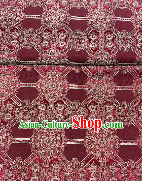 Chinese Traditional Gesang Flowers Pattern Maroon Silk Fabric Brocade Drapery Tibetan Robe Damask Material