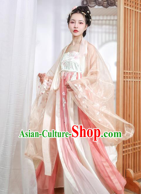 Chinese Ancient Imperial Concubine Hanfu Apparels Traditional Tang Dynasty Palace Women Cape and Embroidered Dress Historical Costumes