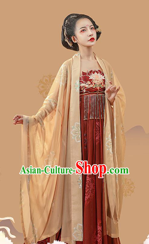 Ancient Chinese Tang Dynasty Court Woman Dress Traditional Hanfu Apparels Embroidered Historical Costumes Full Set