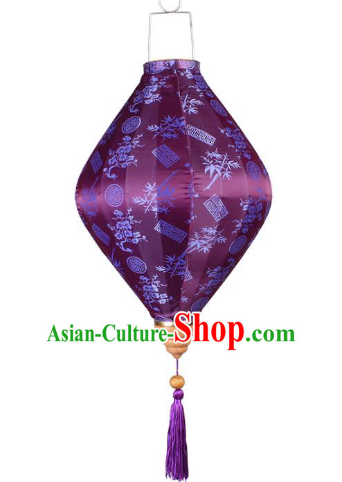 Chinese Traditional Bamboo Plum Pattern Purple Silk Lanterns Handmade Hanging Lantern New Year Palace Lamp