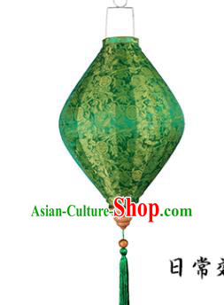 Chinese Traditional Flowers Pattern Green Silk Lanterns Handmade Hanging Lantern New Year Palace Lamp