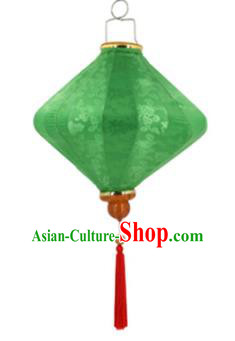 Chinese Traditional Green Silk Palace Lanterns Handmade Hanging Lantern New Year Classical Diamond Lamp