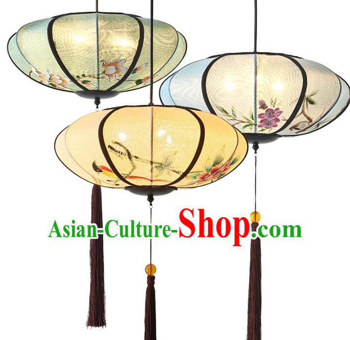 Chinese Traditional Ink Painting Palace Lanterns Handmade Ceiling Lantern New Year Classical Festive Lamp