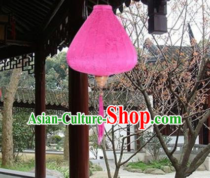 Chinese Traditional Lucky Pattern Rosy Silk Palace Lanterns Handmade Hanging Lantern Classical Festive New Year Tulip Lamp