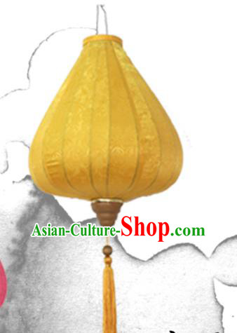 Chinese Traditional Jacquard Pattern Golden Silk Palace Lanterns Handmade Hanging Lantern Classical Festive New Year Tulip Lamp