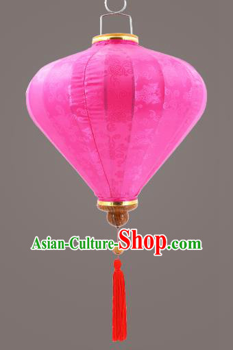 Chinese Traditional Rosy Silk Palace Lanterns Handmade Hanging Lantern Classical Festive New Year Diamond Lamp