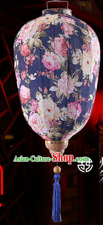 Chinese Traditional Printing Peony Navy Palace Lanterns Handmade Hanging Lantern Classical Festive New Year Lamp