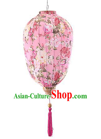 Chinese Traditional Printing Peony Pink Palace Lanterns Handmade Hanging Lantern Classical Festive New Year Lamp