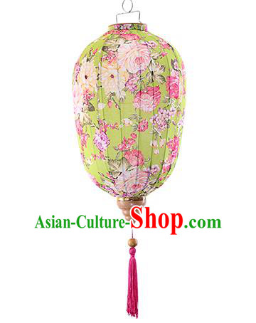 Chinese Traditional Printing Peony Light Green Palace Lanterns Handmade Hanging Lantern Classical Festive New Year Lamp