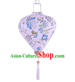 Chinese Traditional Ink Painting Blue Hydrangea Palace Lanterns Handmade Hanging Lantern Classical Festive New Year Lamp