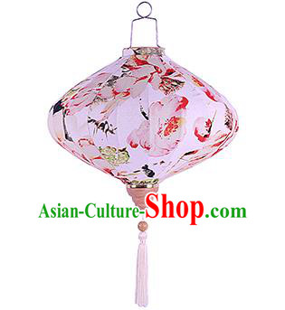 Chinese Traditional Ink Painting Lotus Palace Lanterns Handmade Hanging Lantern Festive New Year Classical Lamp