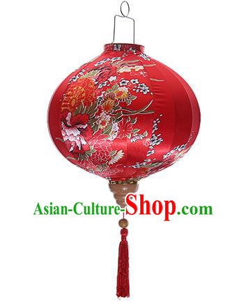 Chinese Handmade Printing Wheel Flowers Red Satin Palace Lanterns Traditional New Year Lantern Classical Mid Autumn Festival Lamp