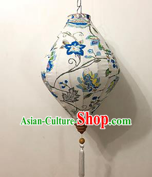 Chinese Traditional Ink Painting Palace Lanterns Handmade Hanging Lantern Festive New Year Classical Blue Flowers Lamp