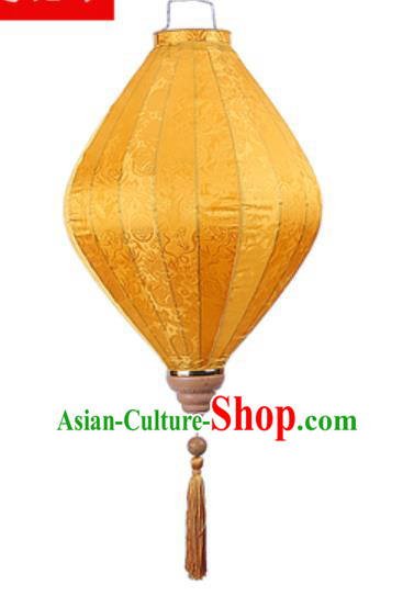 Chinese Handmade Golden Satin Palace Lanterns Traditional Festive Hanging Lantern New Year Classical Jacquard Lamp