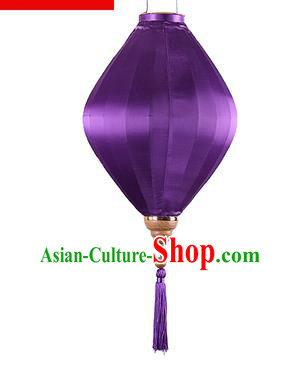 Chinese Handmade Purple Satin Palace Lanterns Traditional Festive Hanging Lantern New Year Classical Jacquard Lamp