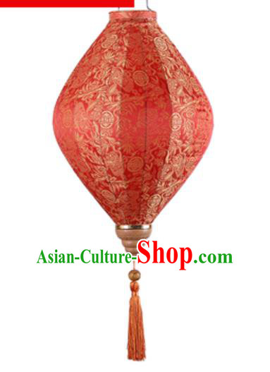 Chinese Handmade Red Satin Palace Lanterns Traditional Festive Hanging Lantern New Year Classical Jacquard Cloth Lamp