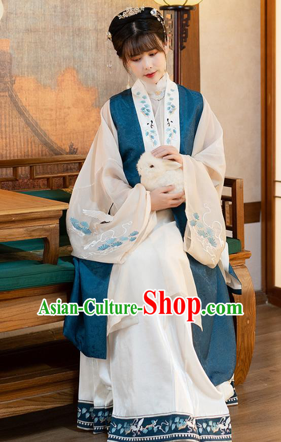 Chinese Ming Dynasty Historical Costumes Traditional Ancient Royal Princess Embroidered Long Vest Blouse and Skirt Hanfu Apparels