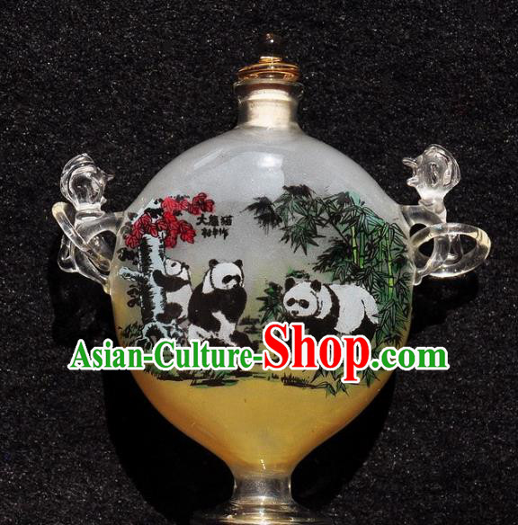 Chinese Handmade Snuff Bottle Traditional Inside Painting Panda Snuff Bottles with Handles Artware