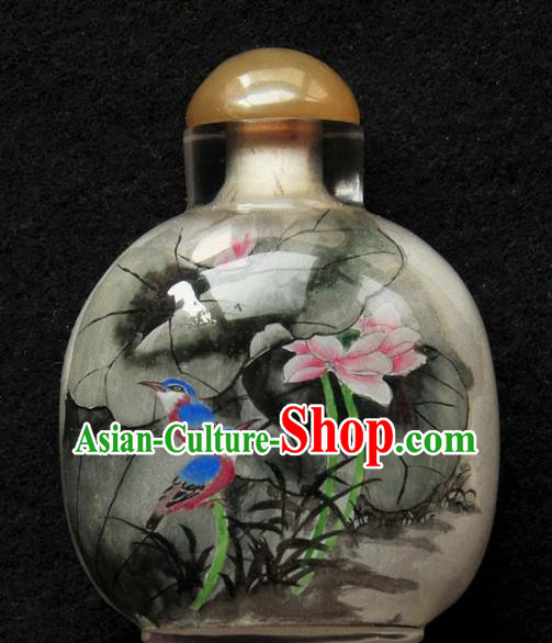 Chinese Handmade Snuff Bottle Traditional Inside Painting Lotus Birds Snuff Bottles Artware