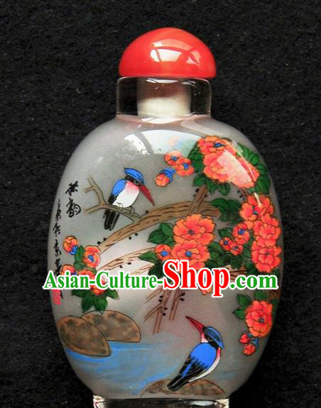 Chinese Handmade Snuff Bottle Traditional Inside Painting Camellia Birds Snuff Bottles Artware