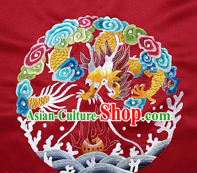 Traditional Chinese Embroidered Fabric Hand Embroidering Dress Round Applique Embroidery Wave Dragon Silk Patches Accessories